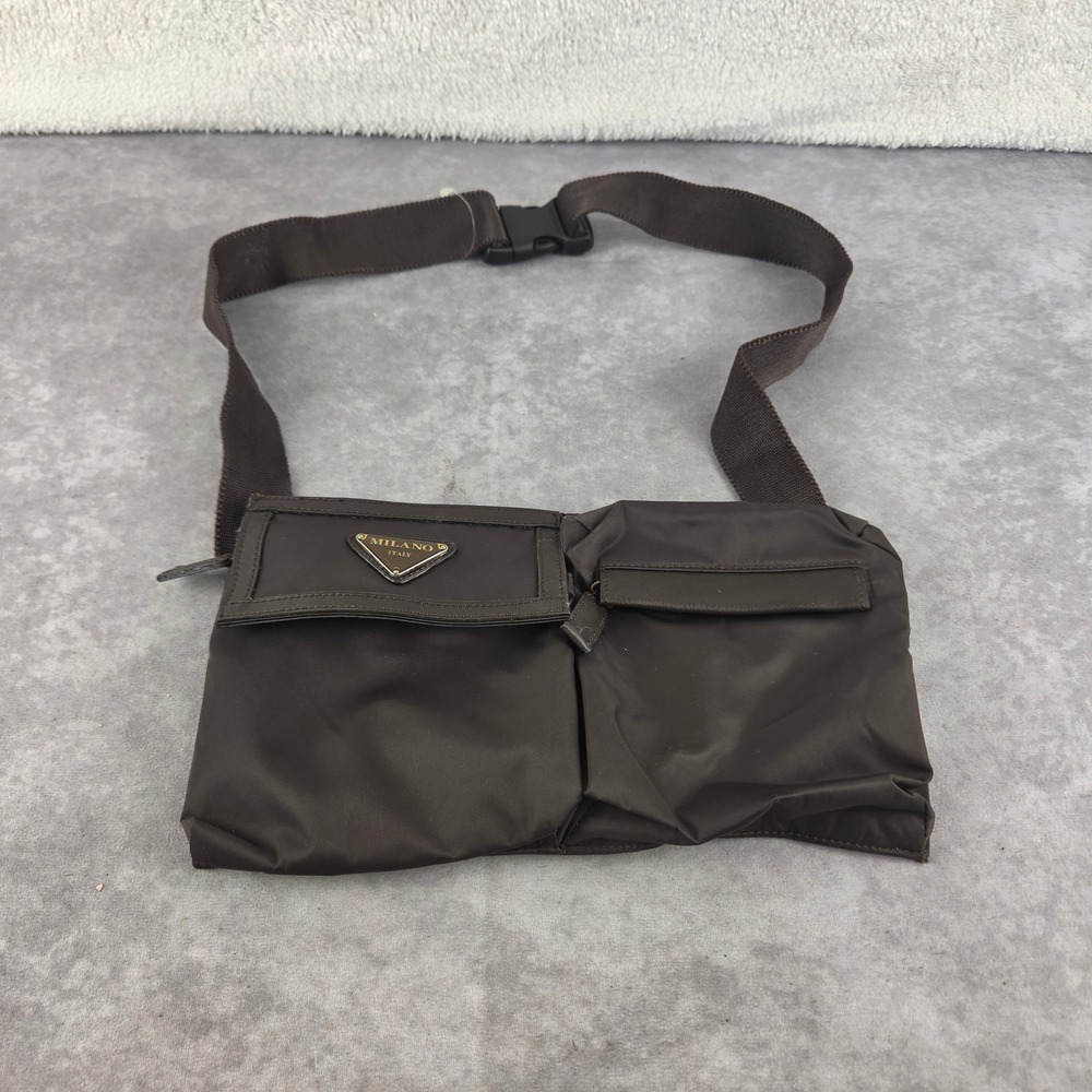 Milano Italy Brown Nylon Waist Bag Dual Pocket Utility Belt Bag Fanny Pack